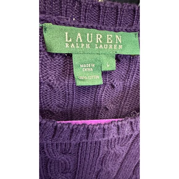 Lauren Ralph Lauren Cotton Cable Knit Sweater Purple Women's L Embroidered Logo - Picture 8 of 9